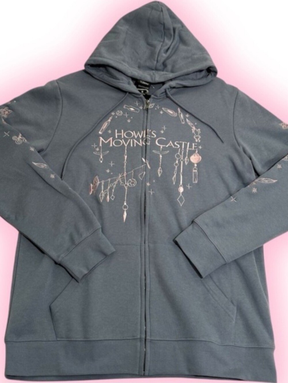 Studio Ghibli Howl's Moving Castle Embroidered Icons Zippered Hoodie (Unisex XL)